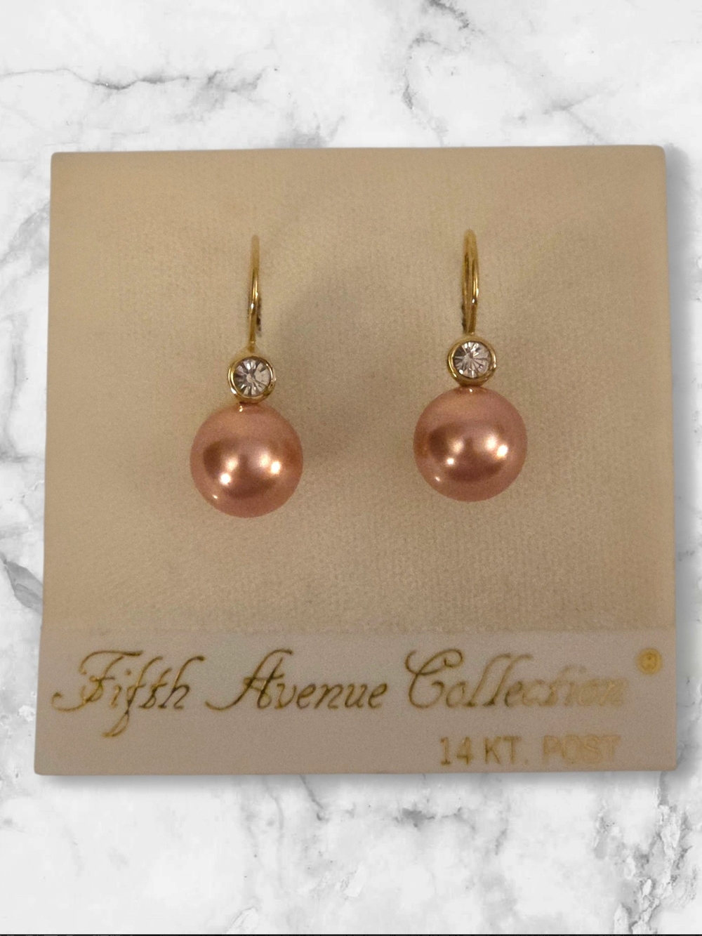 Fifth Avenue Coral Pearl Drop Austrian Crystal Earrings